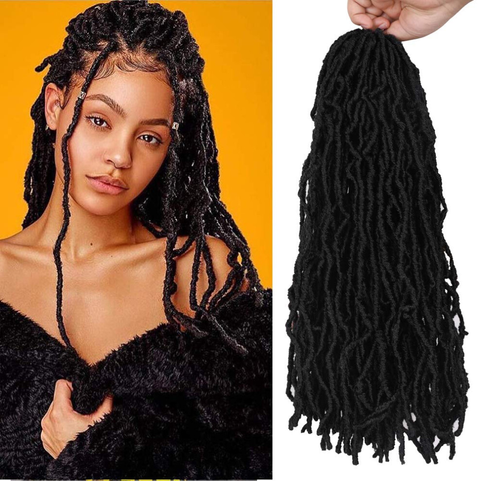 Unisex Black 18 Inch Prelooped Faux Locs Crochet Hair 6 Packs Soft Synthetic Goddess Locs For Women 1B