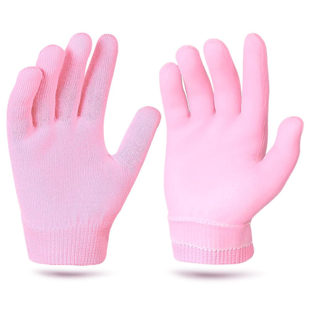 Pink Moisturizing Gloves For Dry Cracked Hands, Cotton Gel Spa Gloves With Deep Hydration (Pink)