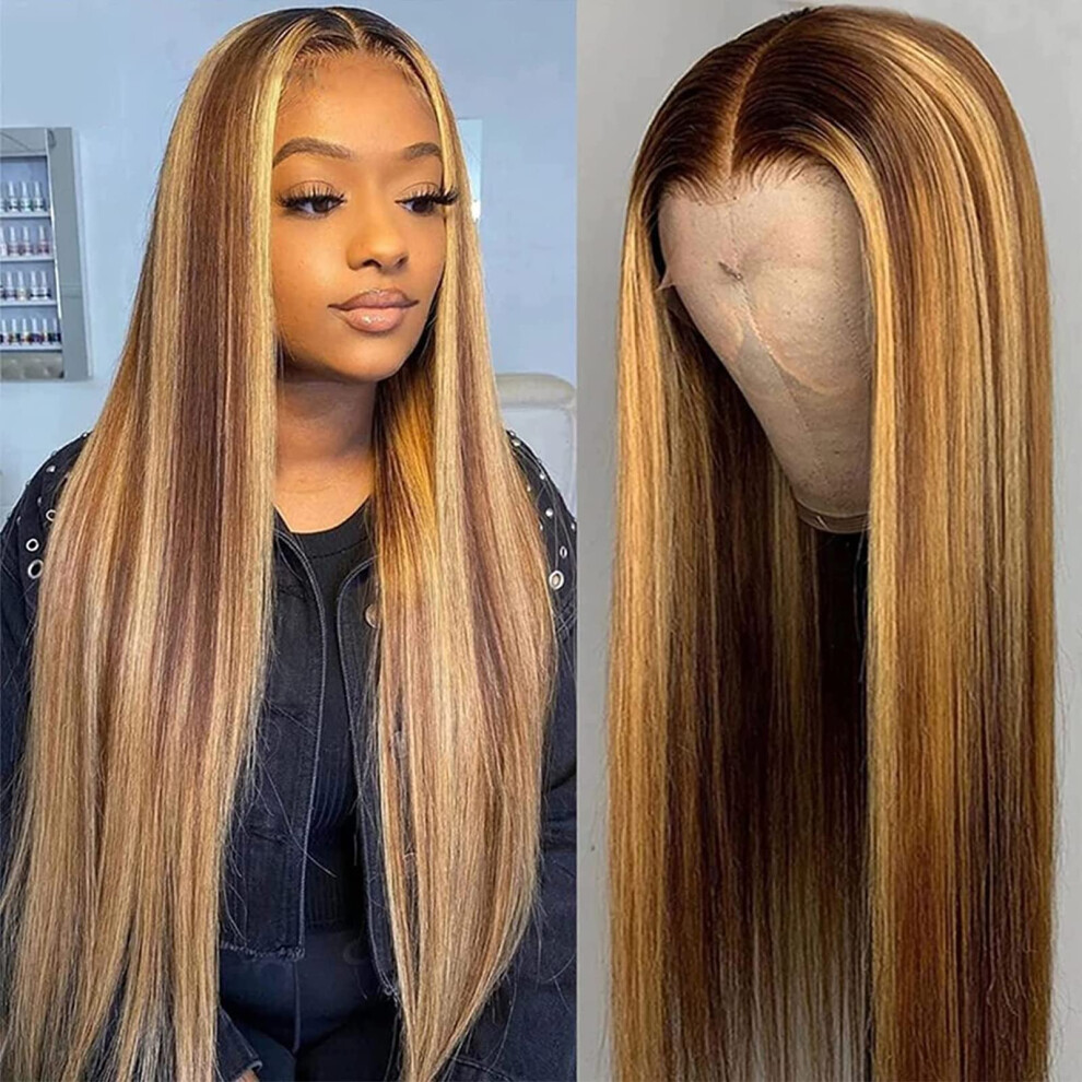 32 Inch Honey Blonde Lace Front Wig Human Hair 13x6 Highlight Brazilian Straight HD Lace Pre Plucked 180 Density Ombre Wig for Black Women