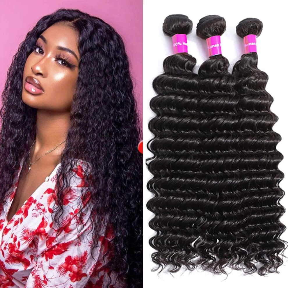 10A Virgin Brazilian Deep Wave Human Hair Bundles Wet and Wavy Extensions 26 28 30