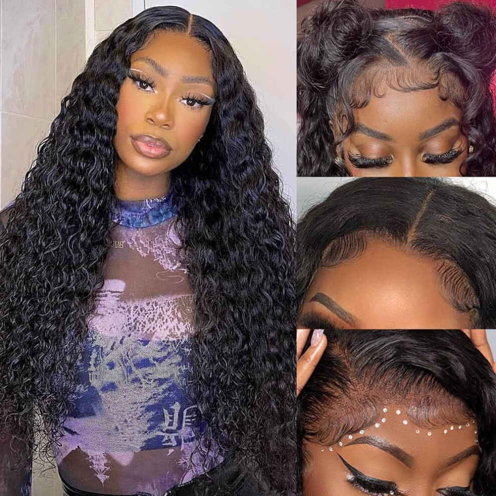 Unisex 20 Inch Long Deep Curly Remy Human Hair Lace Front Wig With Natural Hairline And Soft Bouncy Curls