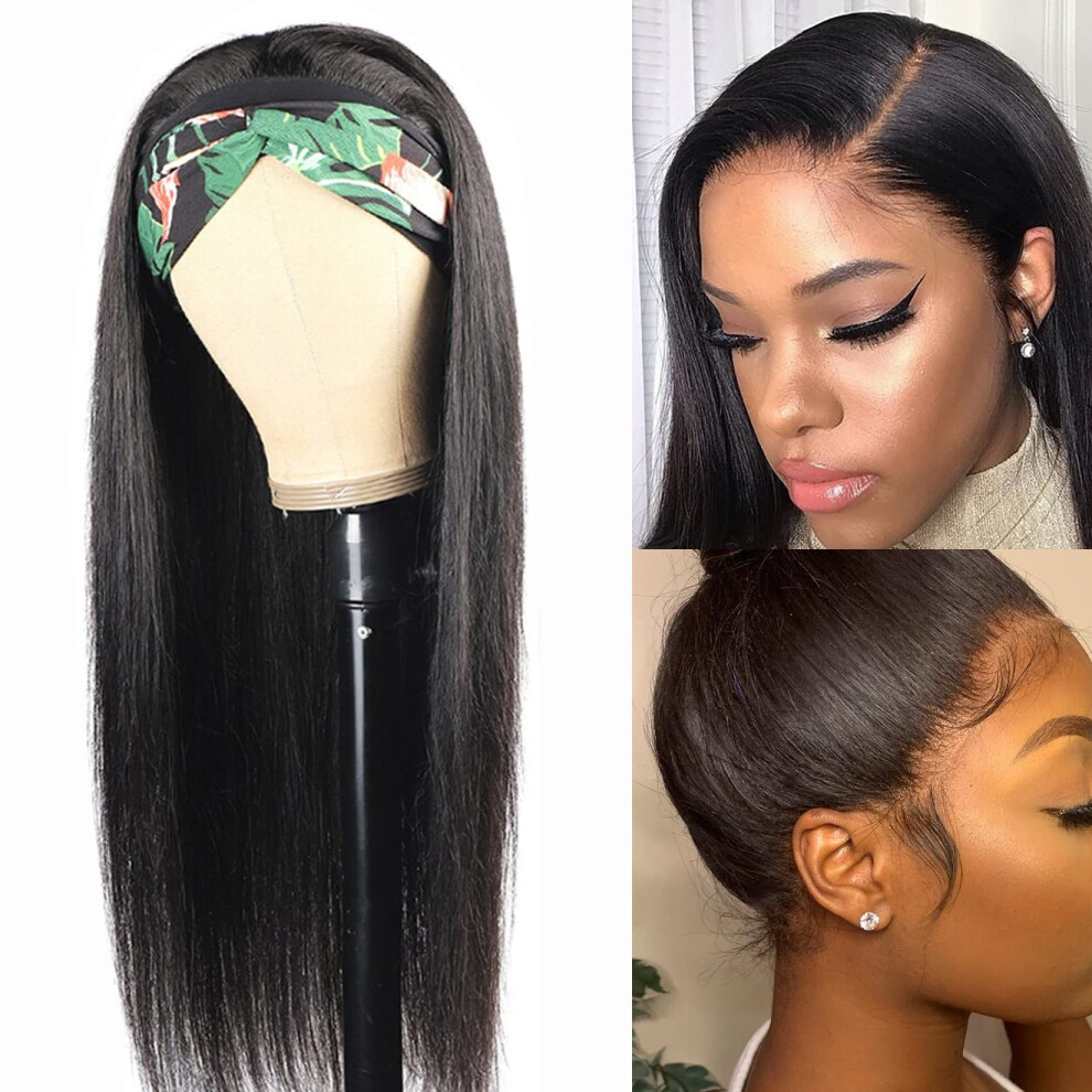 Silky Straight Headband Wig for Black Women 20 Inch Synthetic Natural Hairline 150% Density