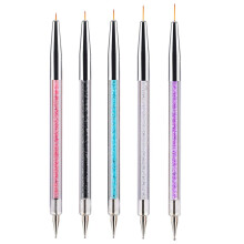 5 Piece Nail Art Brush Set with Crystals, DualEnded Pens for Gel and Acrylic Nail Detailing