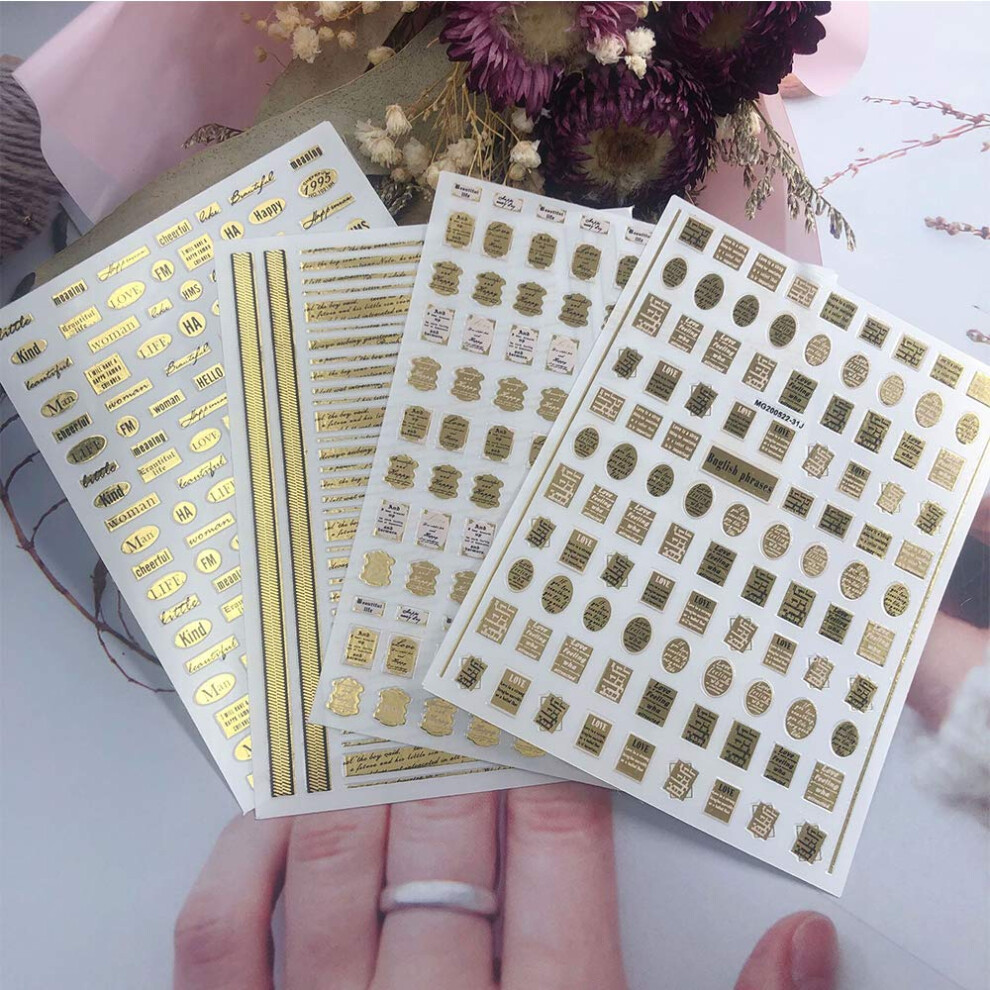 Gold 3D Nail Art Stickers Self Adhesive Decals Letters For Acrylic And Gel Nails 4 Pcs