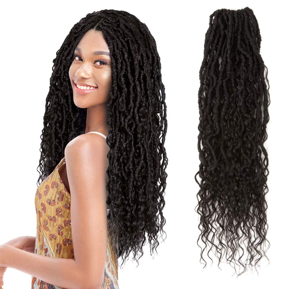 Unisex Goddess Locs Crochet Hair 20 Inch Bohemian Faux Locs, Natural Wavy Heat Resistant Synthetic Hair