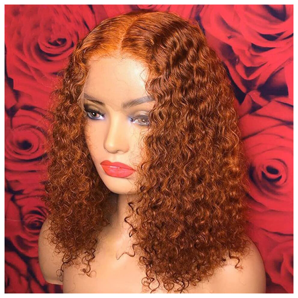 Ginger Lace Front Wig 12 Inch Human Hair Curly Bob with Natural Hairline and Vibrant Color 13x6 T Part