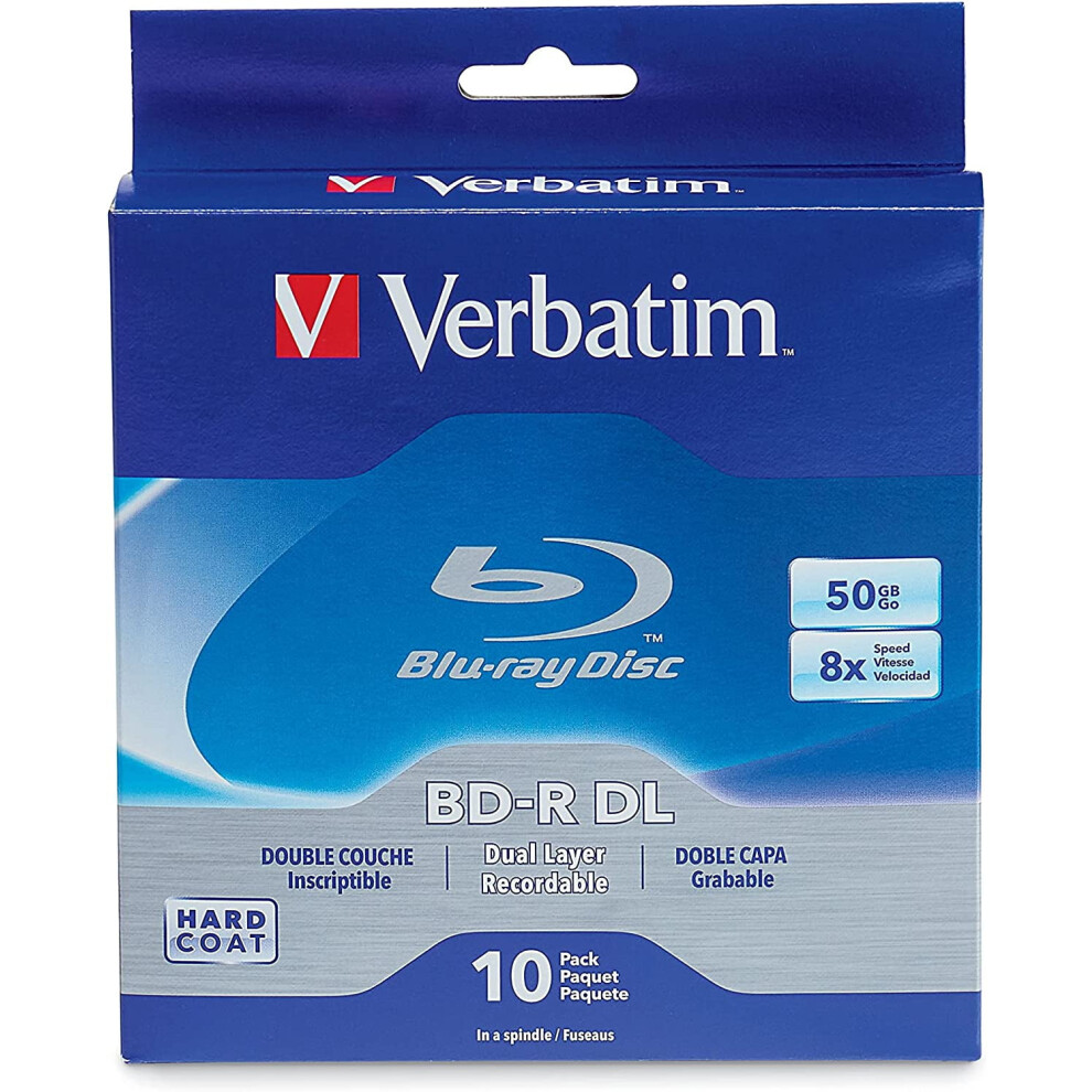 Verbatim Bd-R 50Gb 8X Blu-Ray Recordable Media Disc Double Layer- Spindle - 97335, Branded, 10 Pack 9773935450592