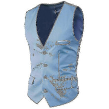 (L, Light blue) Plus Size Men's Single Breasted Business Suit Vest in Solid Color for Businesswear