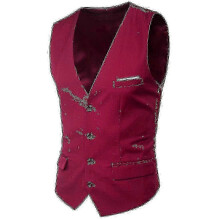 (5XL, Wine red) Plus Size Men's Single Breasted Business Suit Vest in Solid Color for Businesswear