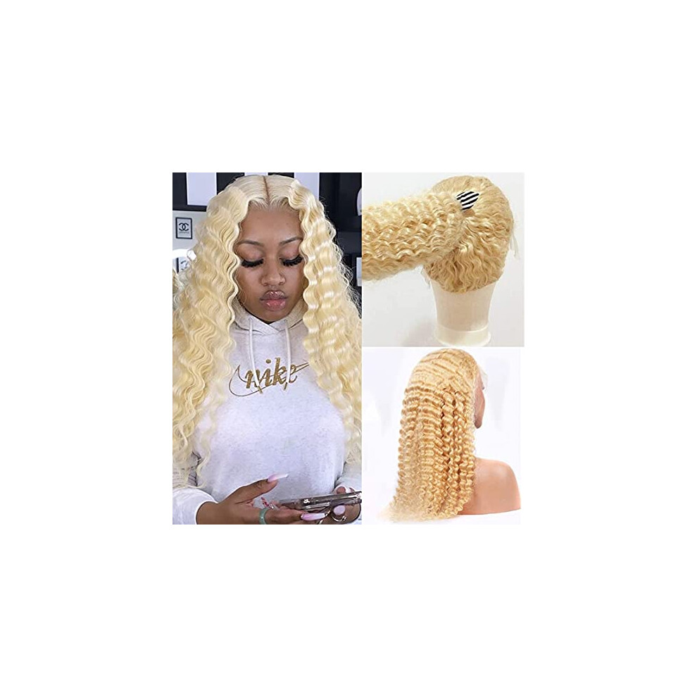 Unisex Blonde Lace Front Wig 613 Deep Wave Human Hair Pre Plucked Bleached Knots Glueless Natural Hairline