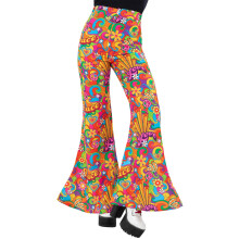 (Large (UK 16-18)) Ladies Rainbow Peace Flared Trousers