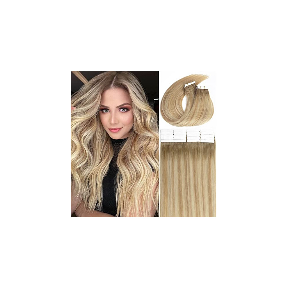 Unisex Silver 18 Inch Ombre Remy Human Hair Extensions Seamless Invisible Tape Platinum Blonde For Instant Volume