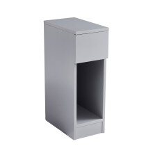 Slim Solid Wooden Bedside Table, Small Narrow Side End Table, Modern Narrow Bedroom Nightstand with Open Shelf and Drawer Ava GREY