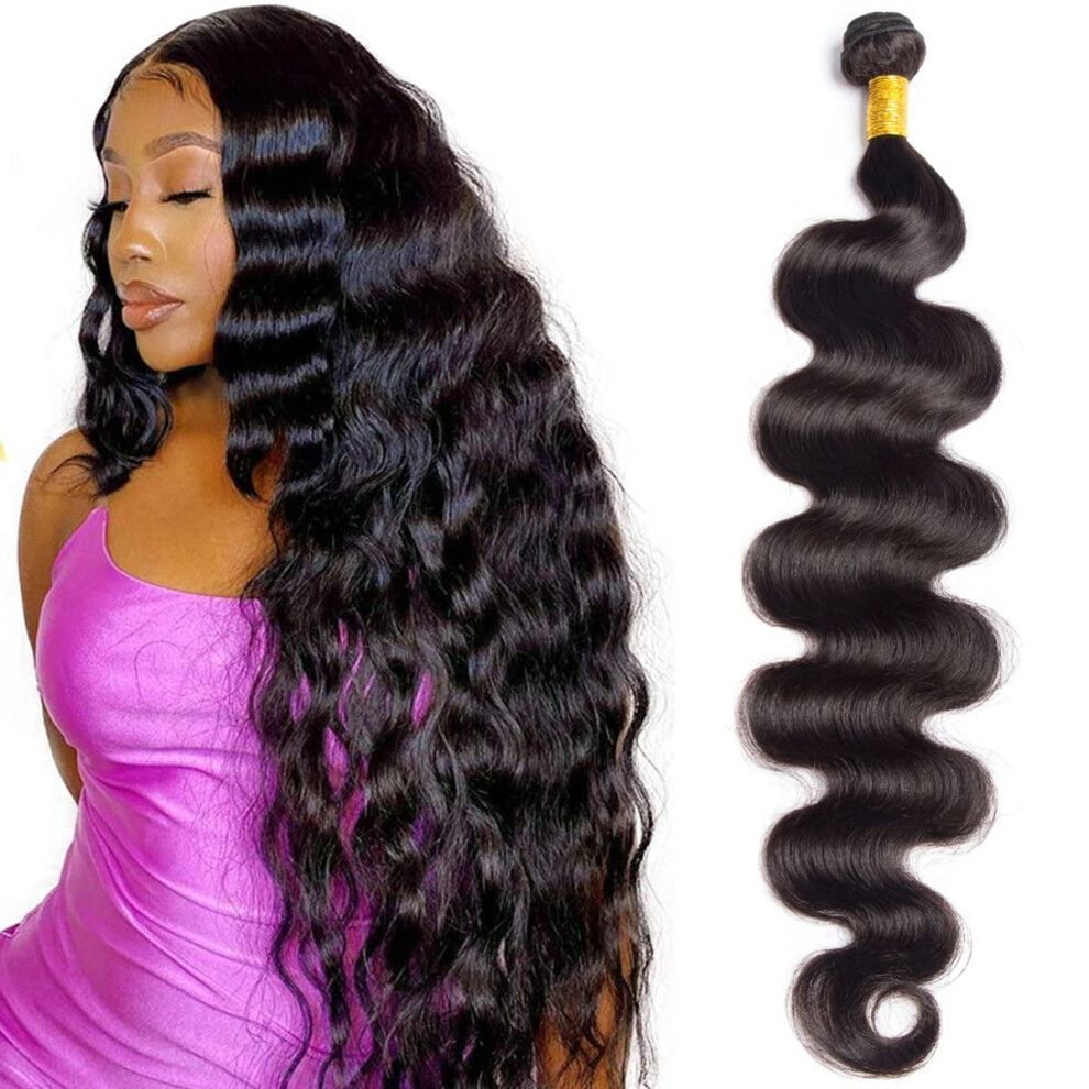 Unisex Black 36 Inch Brazilian Body Wave Hair Extensions 1B Virgin Human Hair Weave Dyeable Tangle