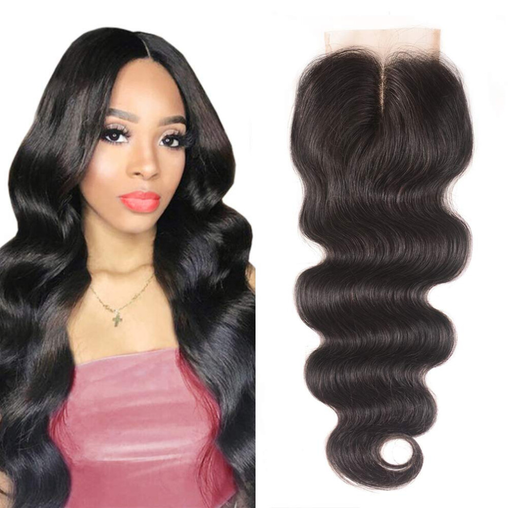 16 Inch Brazilian Body Wave Closure Human Hair 4x4 Swiss Lace Middle Part Natural Black