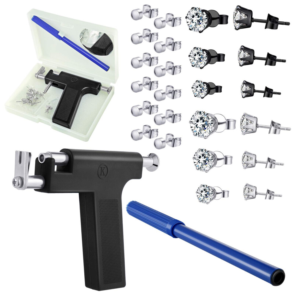 Stainless Steel Ear Piercing Kit with 12 Stud Earrings for Earlobe Nose and Navel