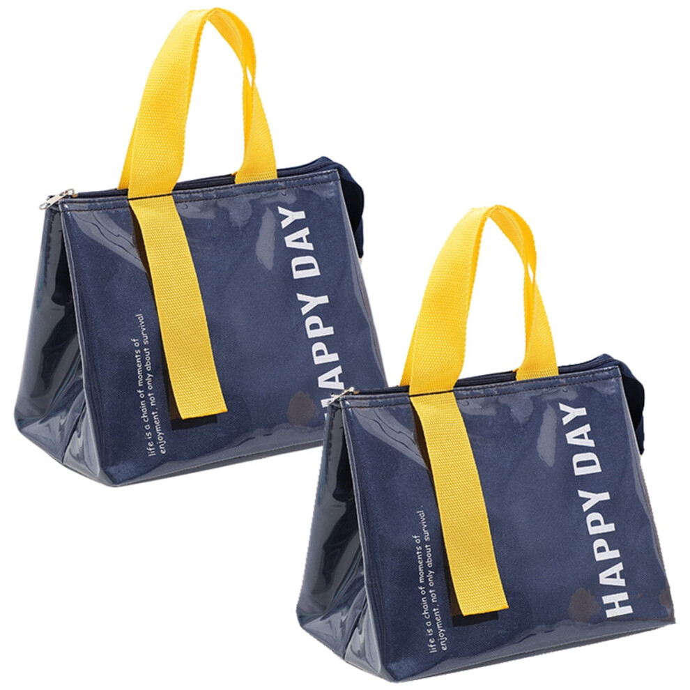 2Pcs Foldable Waterproof Lunch Bag Insulated Freezer Bag For Picnic Camping Work (Navy ) Blue