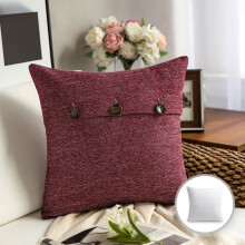 Phantoscope Farmhouse Series Cotton Blend Decorative Throw Pillow with Triple Button, 22" x 22", Wine Red, 1 Pack