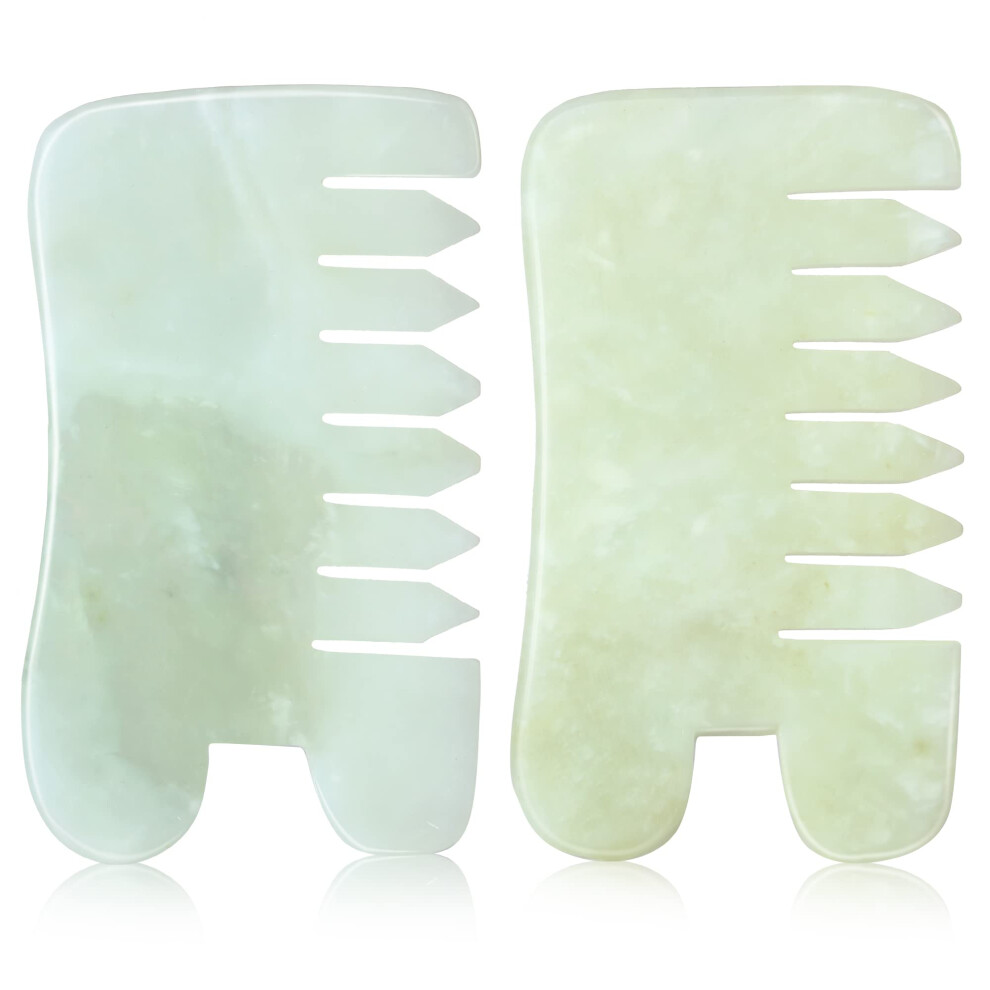 Unisex Dual Jade Comb Set For Scalp Massage And Hair Care, Gua Sha Jade Comb For Head And Body