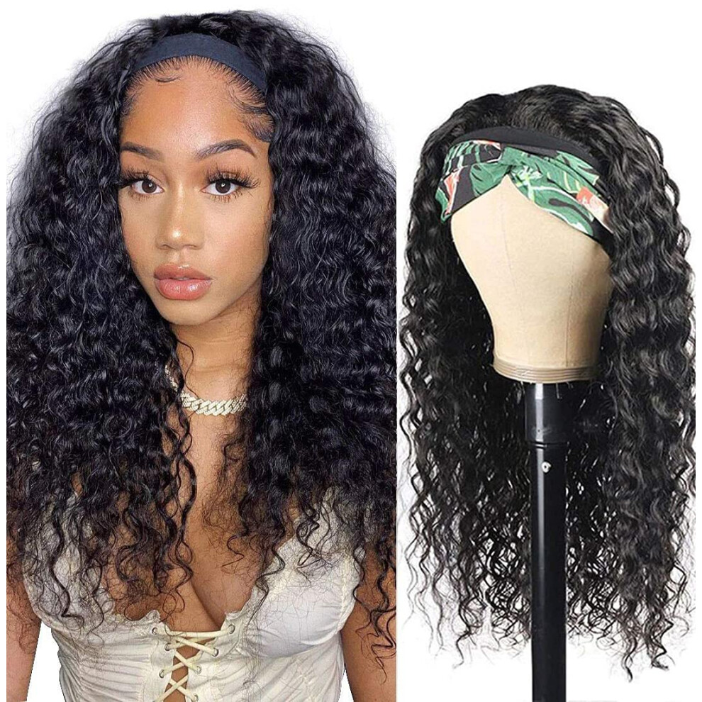 Headband Wig Deep Wave Brazilian Virgin Human Hair Glueless None Lace Front 18 Inch