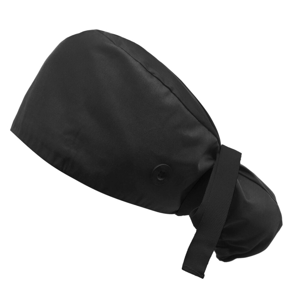Scrub Cap With Buttons And Sweatband, Ponytail Pouch, Breathable Cotton Adjustable Tie Back Hat 9099447753731