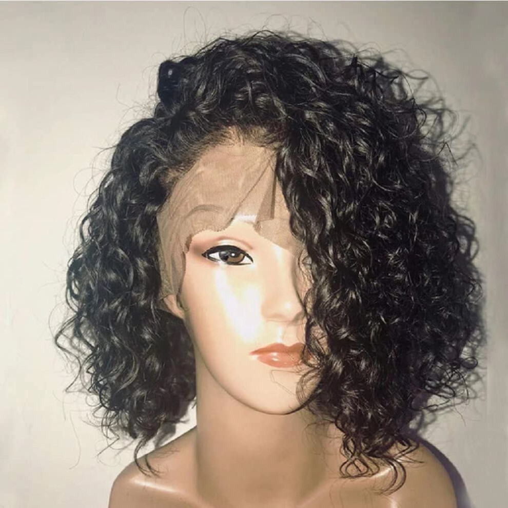 150% Density Short Curly Human Hair Wig HD Transparent Lace Front Brazilian Virgin Glueless Bob 12inch