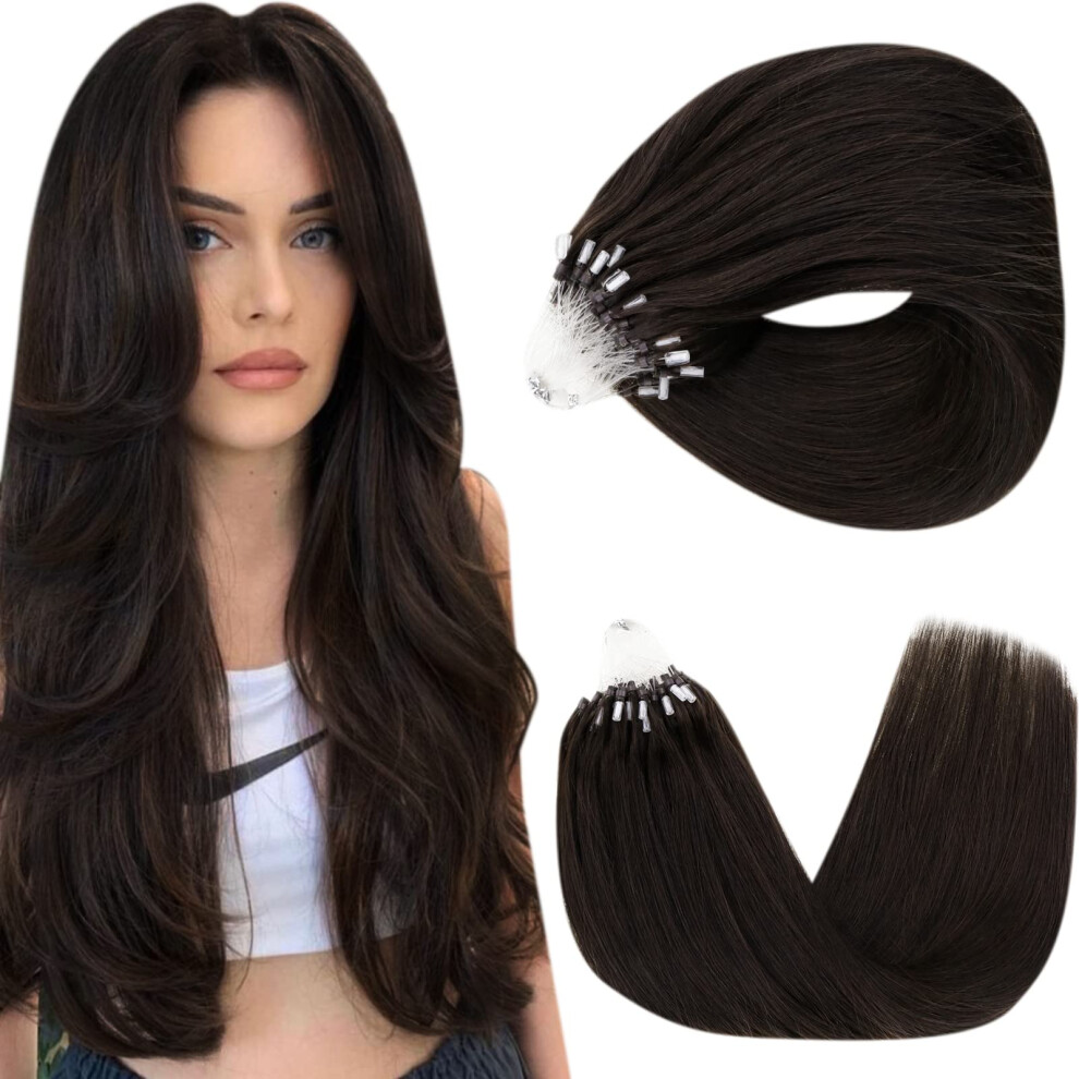 Unisex Brown 18 Inch Remy Human Hair Micro Loop Extensions Natural Straight Darkest 50G