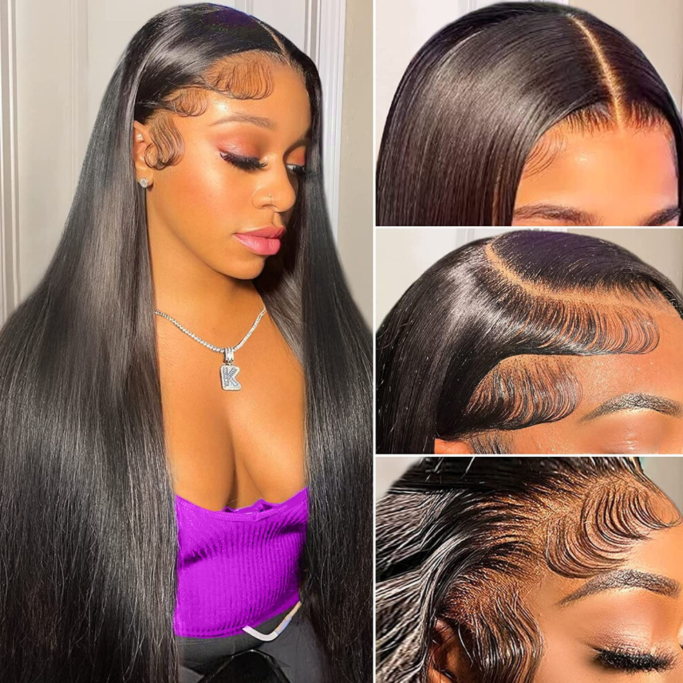 Unisex Hd Lace Front Wig 13X4 Straight Brazilian Virgin Human Hair Glueless Pre Plucked 150% Density