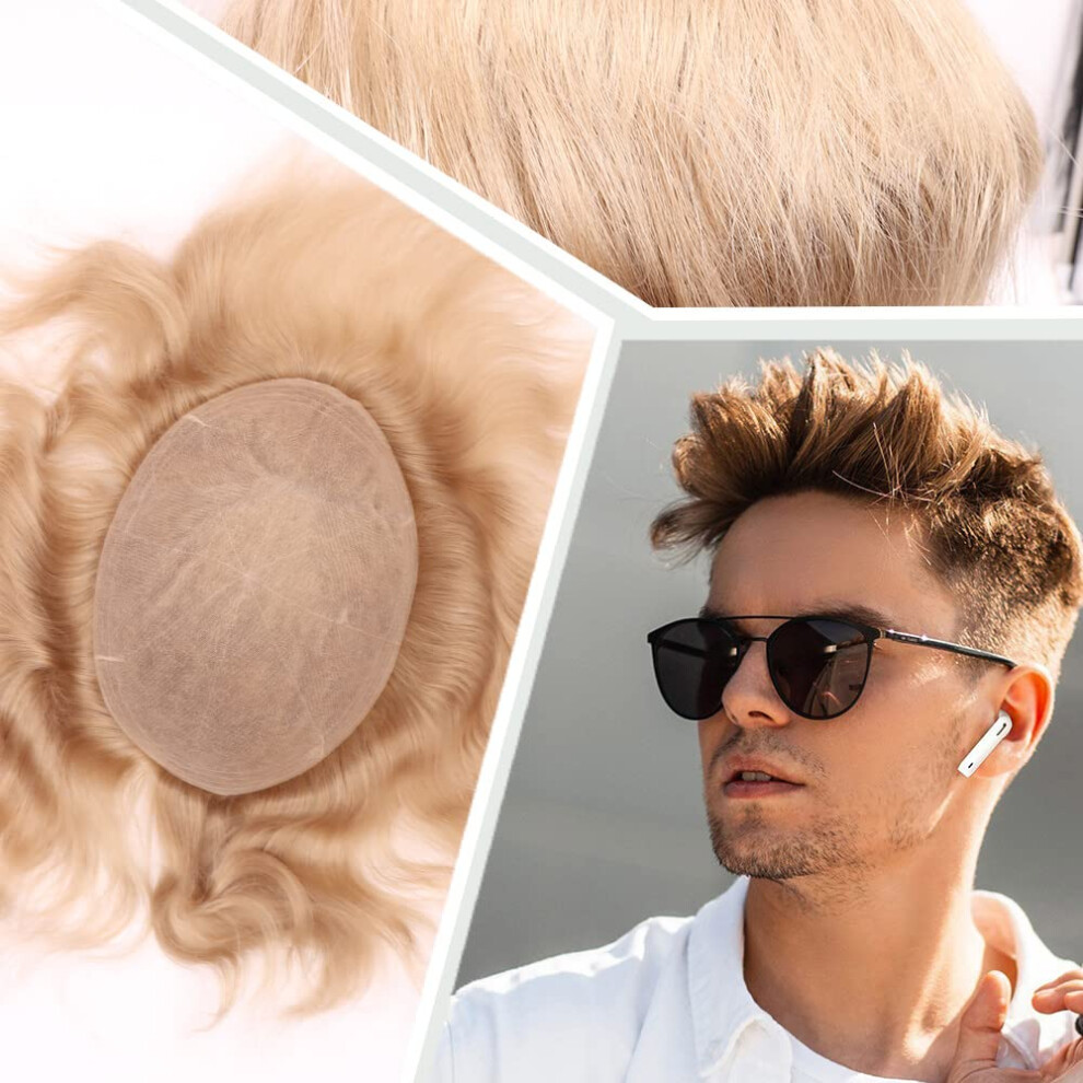Unisex Men's Toupee Swiss Lace Undetectable European Human Hair 8X10 Ash Blonde Full Lace