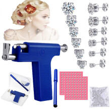Professional Ear Piercing Kit with 6 Rose Gold Zirconia Studs, 98 Stainless Steel Studs, Blue Piercing Gun for Ear Nose Navel