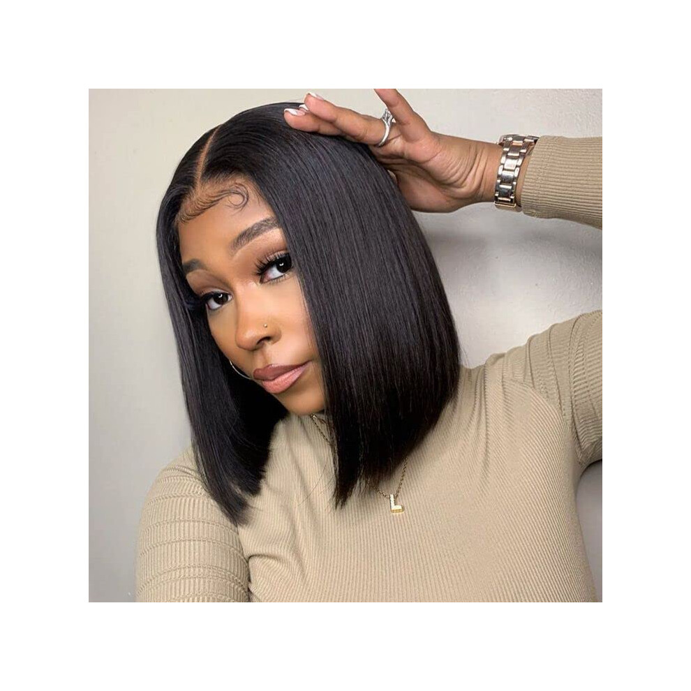 Unisex Human Hair Lace Front Bob Wig 13X4 Hd Transparent Brazilian Straight Pre Plucked Bleached Knots 12 Inch
