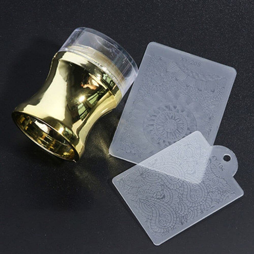 Gold Nail Stamping Kit Clear Silicone Stamper With Scraper For Accurate Nail Art Pattern Pickup
