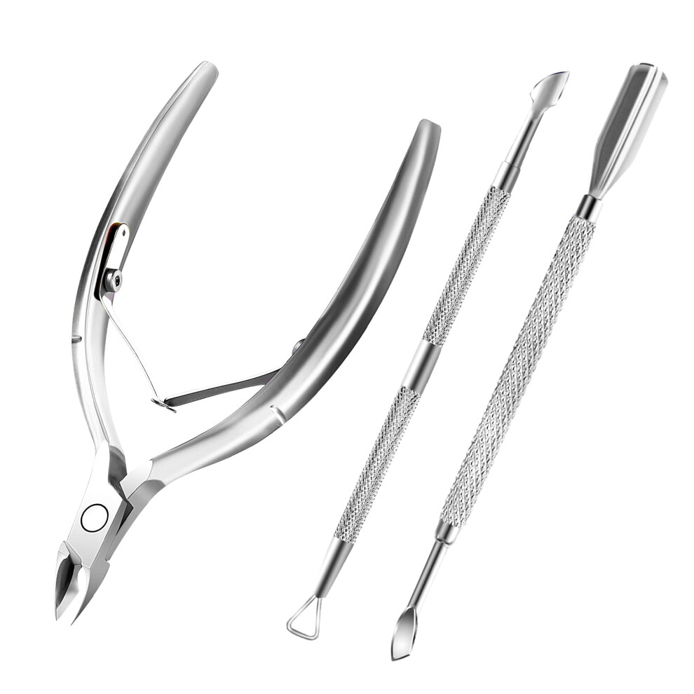 Professional 5 in 1 Stainless Steel Cuticle Cutter and Pusher for Manicure Pedicure with Grip