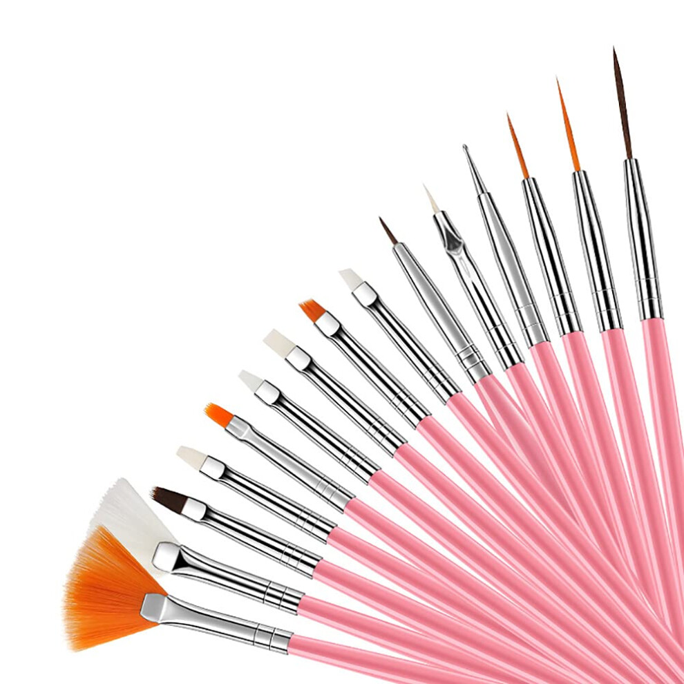 15 Pcs Nail Art Brush Set for Gel and Acrylic, Professional Painting Brushes Kit with Ergonomic Handles