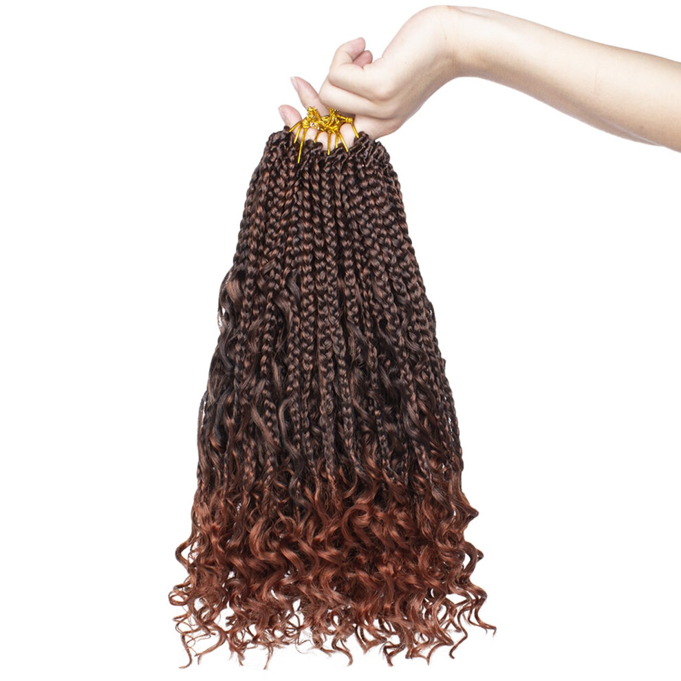 Boho Box Braids Crochet Hair 14 Inch Pre Looped Knotless Goddess Braids with Curly Ends 8 Packs T350