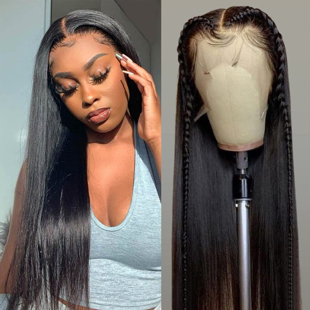 Unisex 13X4 Lace Front Wig Human Hair 150 Density Brazilian Virgin Hair Hd Transparent Hairline 20Inch