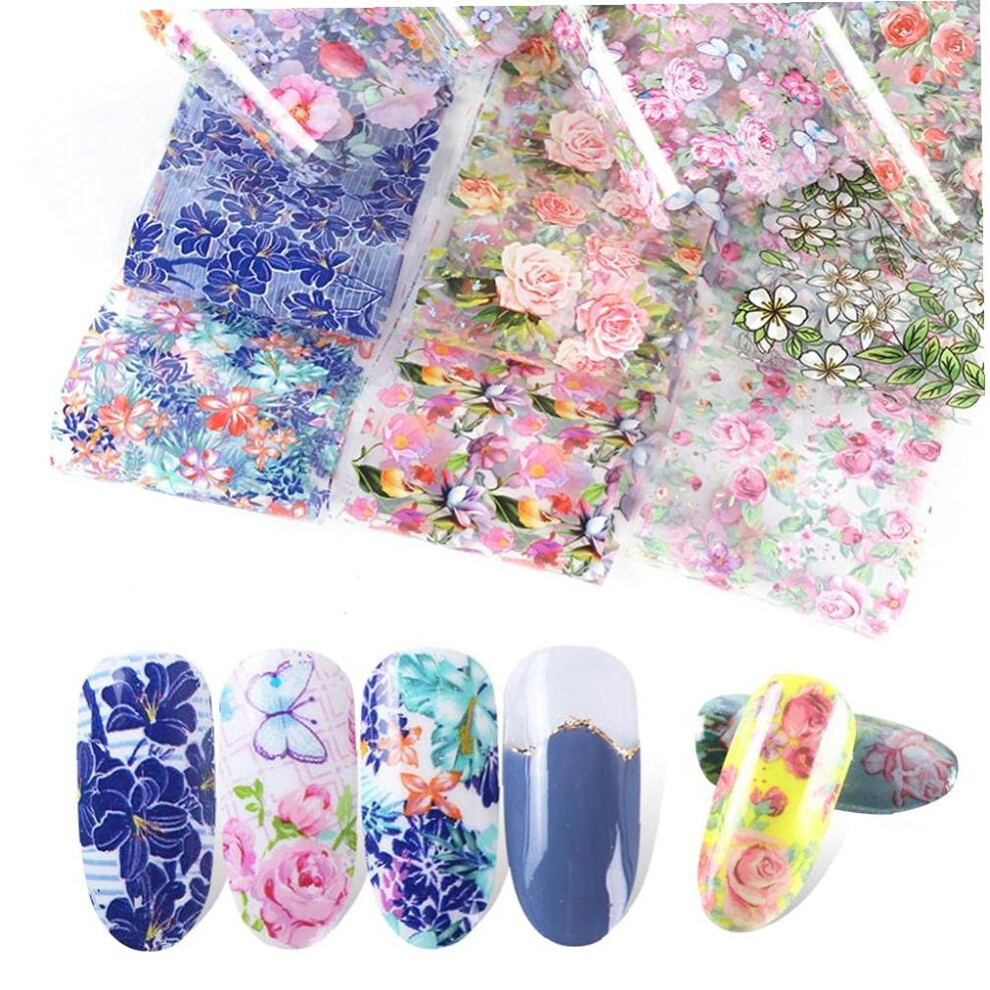 10pcs Japanese Floral Nail Art Transfer Foil Set for Gel Nails, Quick Easy SalonQuality Finish