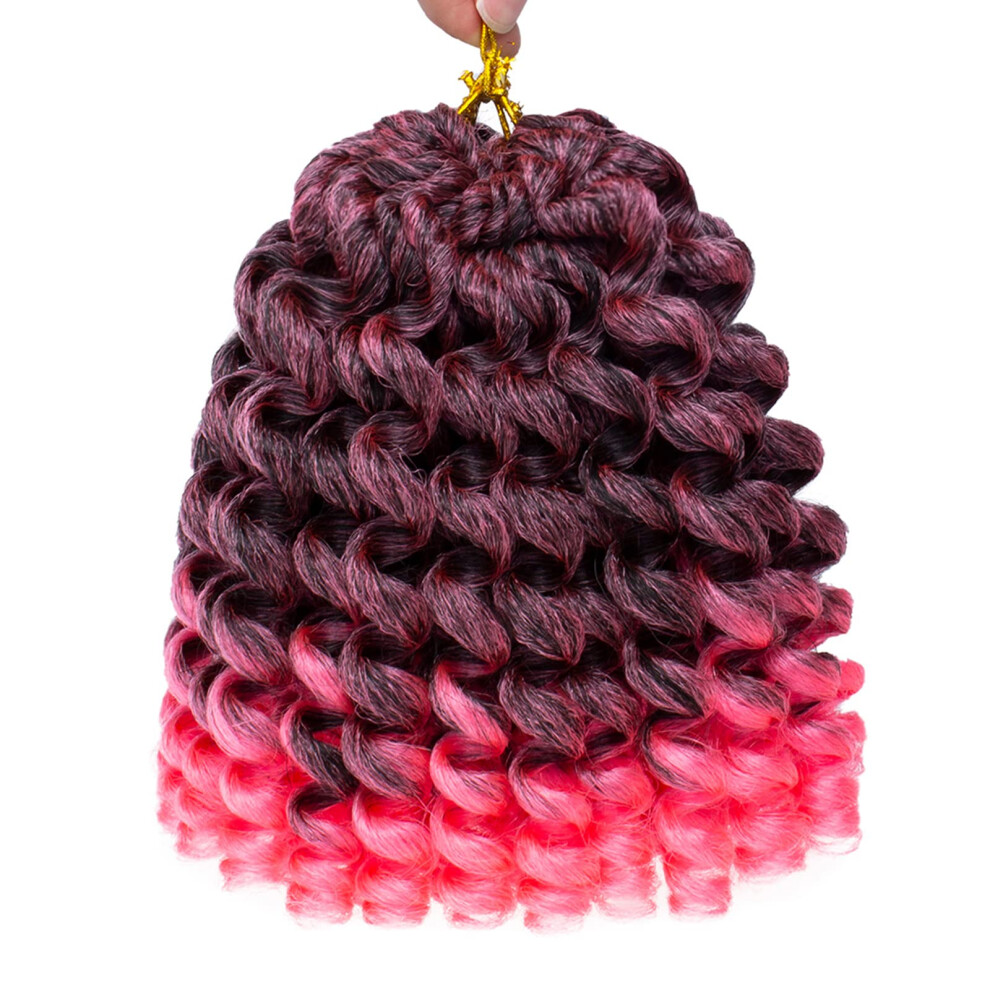 Unisex Pink Crochet Braiding Hair 8 Inch Ombre Jumpy Wand Curls Lightweight Soft Synthetic Extensions