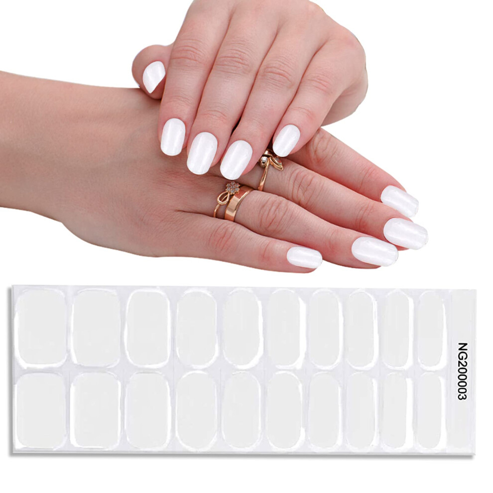 White Semi Cured Gel Nail Wraps Kit For Women, Longlasting Glossy Finish, Multiple Size Fit