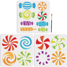 16 Styles Candy Mint Lollipop Stencils 11.811.8in with Brush, Compatible with Sweet Candy Theme DIY Crafts for Birthday Xmas Decor