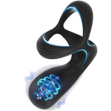 Imimi Ring, 3-in-1 Silicone Vibrator compatible with perineum & clitoris stimulator, 10 modes, stretchy erection massager, sex toy for men & couples