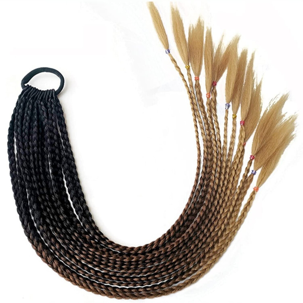 Unisex Braided Hair Extensions Colorful Synthetic Ponytail With Vibrant Gradient For Cosplay Party 2Pcs
