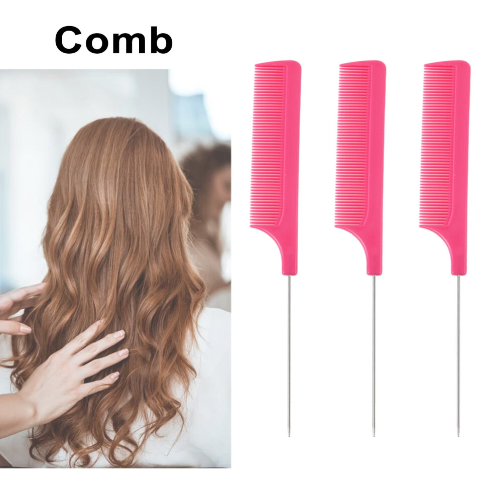 Unisex Washranp 3Pcs Rat Tail Comb Hair Comb,Rat Tail Carbon Fiber Heat Resistant Teasing Combs With Stainless Steel Pintail For Hair Rat Tail Combs Salon