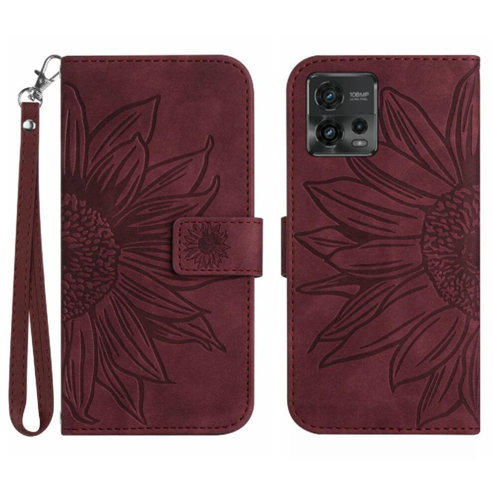 Case For Motorola Moto G72 5G With Card Slots Holder Flip Wallet Phone Case Short Strap Luxury Pu Leather Embossed Sunflower 9773935457737