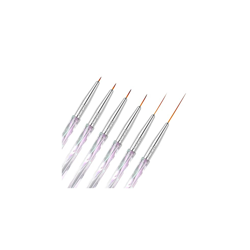 6pcs Nail Art Striping Brush Set for Fine Lines Detailing Blending Crystal Handle 525mm