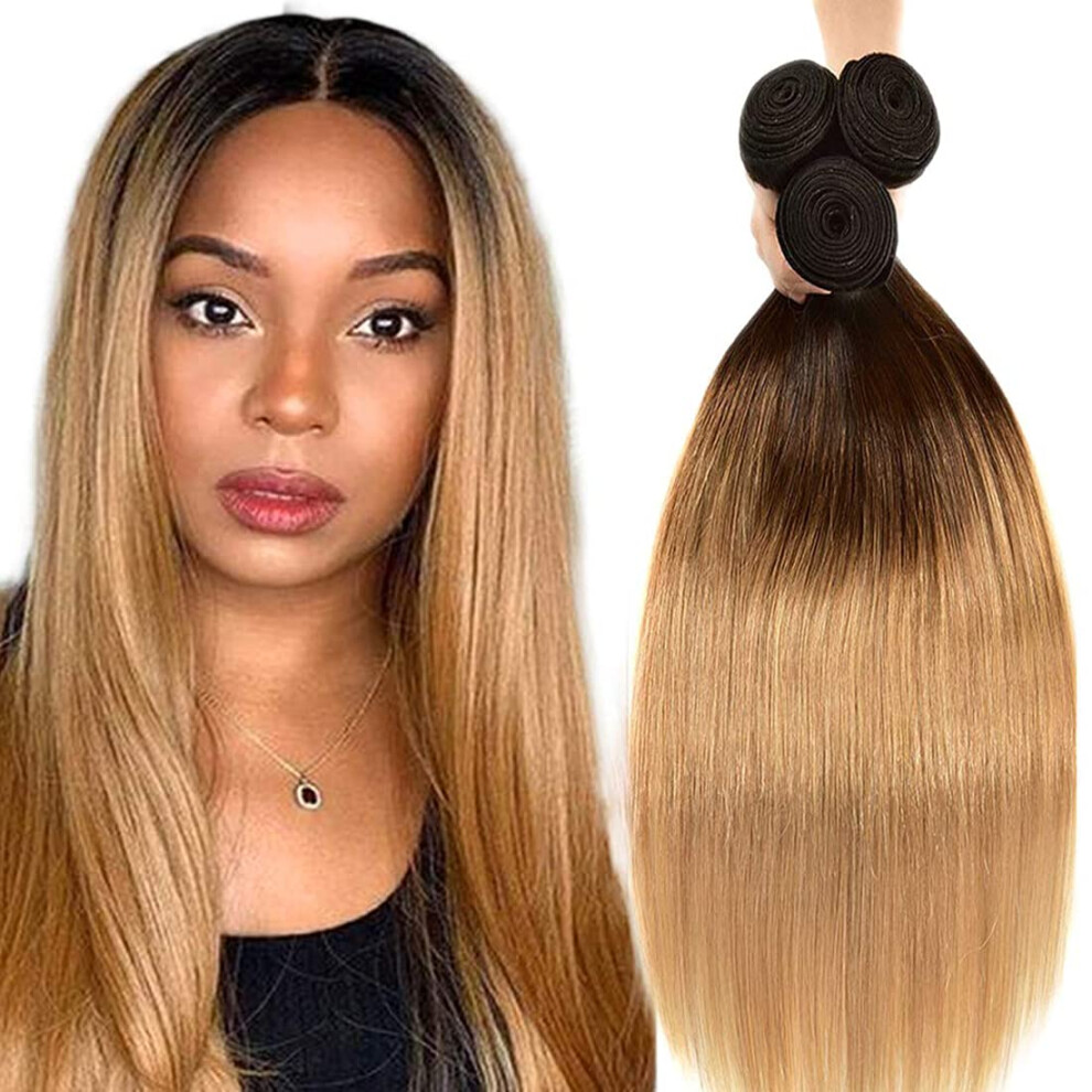Unisex Black Ombre Human Hair Bundles To Honey Blonde Brazilian Virgin Hair Extensions 26 28 30 Inch