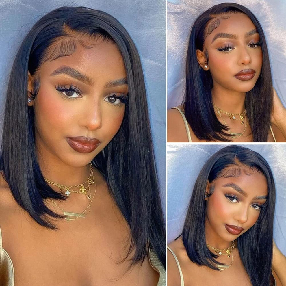 Unisex 13X6 Hd Transparent Lace Front Bob Wig Pre Plucked Human Hair Glueless Straight Style