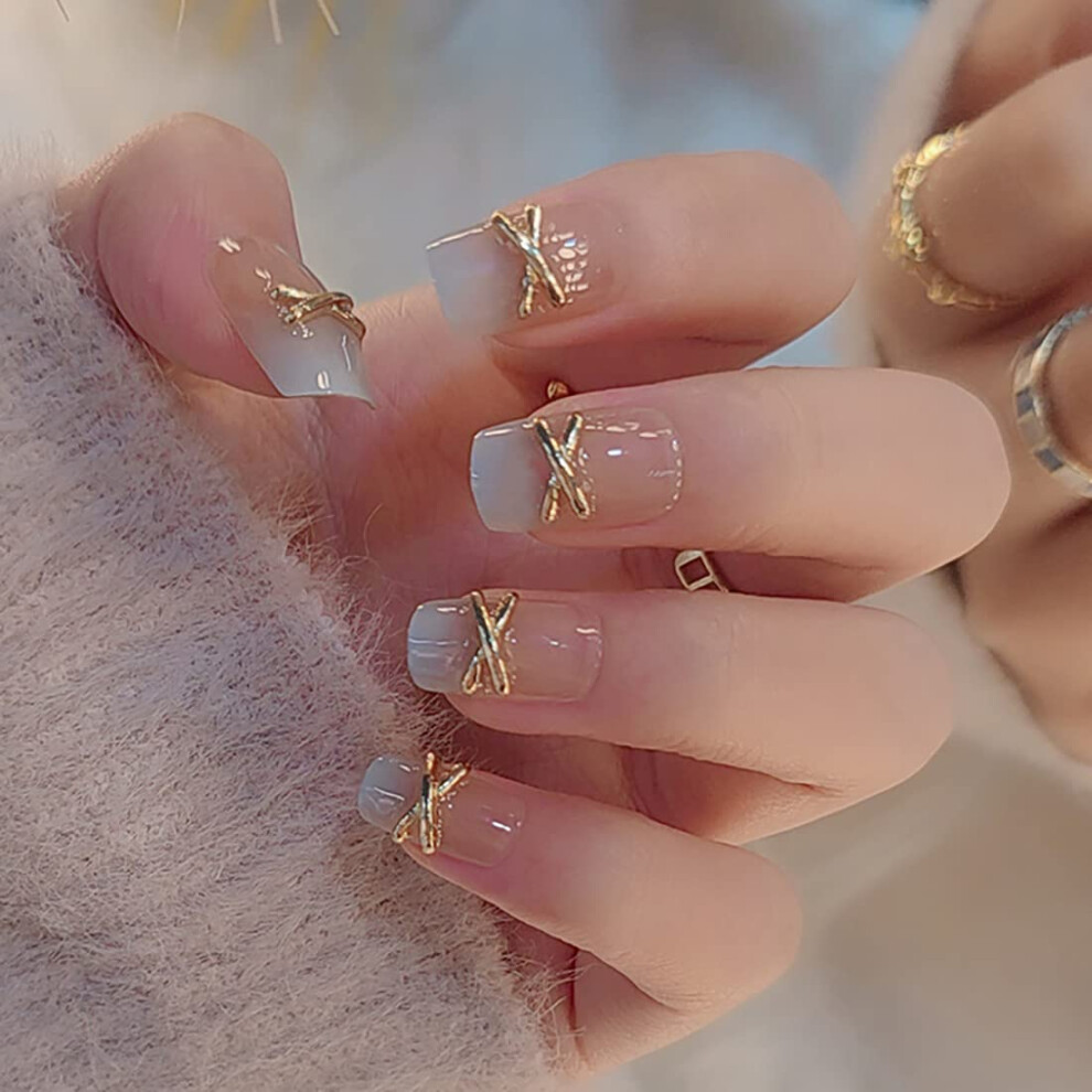 Gradient Press On Nails Set French Style 24pcs SalonQuality Reusable Fake Nails with Adhesive
