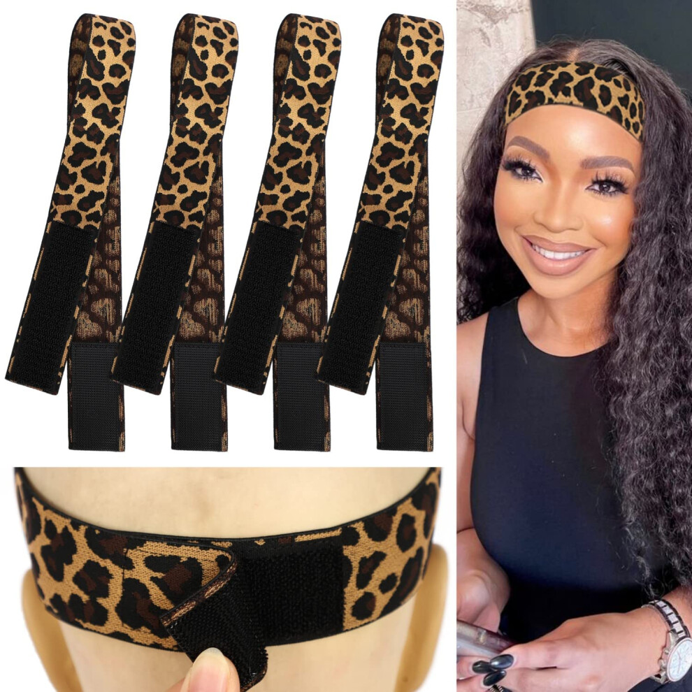 Wig Melting Band for Lace Front Wigs, DoubleSided Elastic Edge Band Leopard Print 4PCS