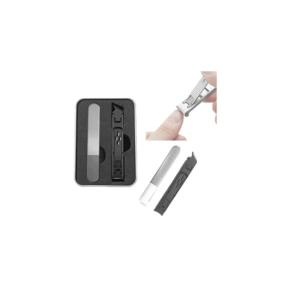 Foldable DoubleEnded Nail Clippers with Wide Jaw and Anti Splash Guard, Travel Storage Box Black